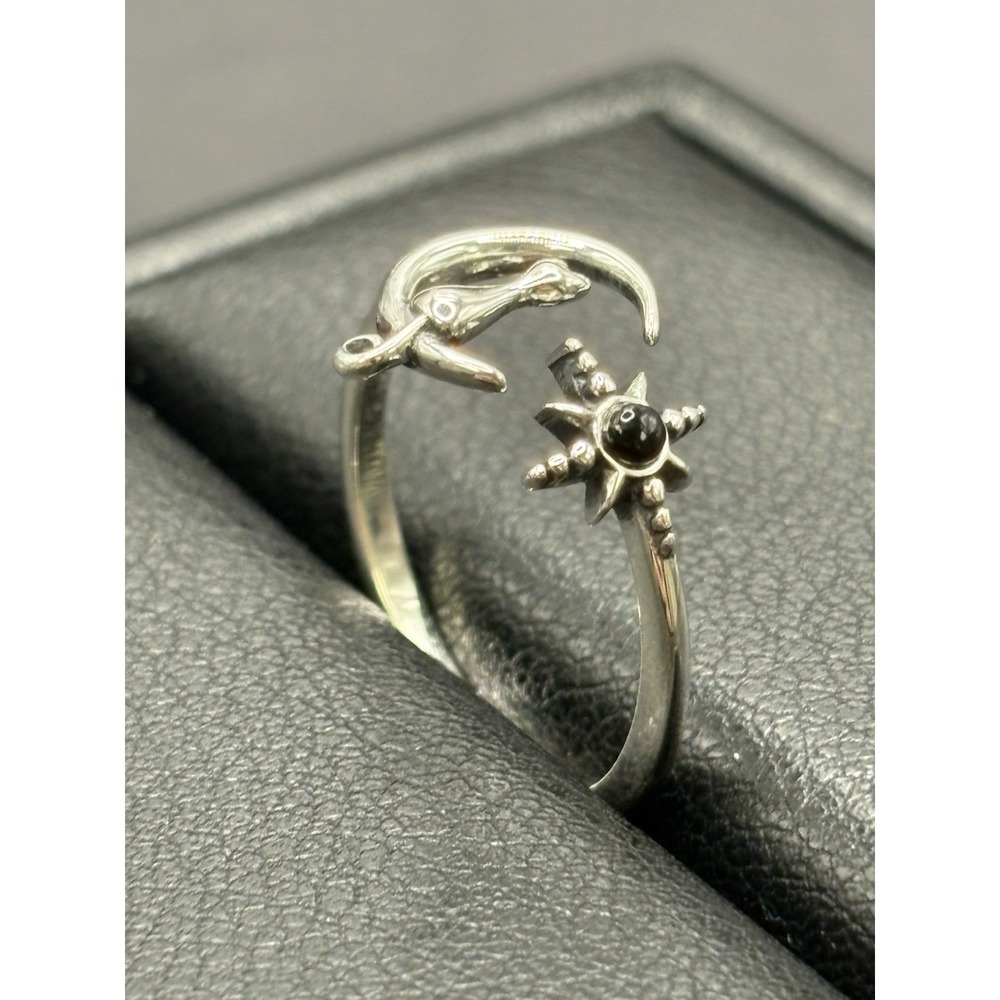New Condition Sterling Silver Cat Onyx Moon Star Ring Size 7 J17 - Picture 4 of 12